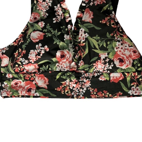 Mossimo Bralette Size Small Black Green Pink Floral Ruffles Padded - Picture 4 of 7